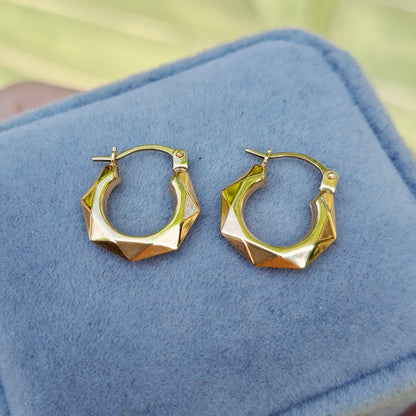 Pre-owned Small 9ct Gold Faceted Creole Hoop Earrings, Unoaerre