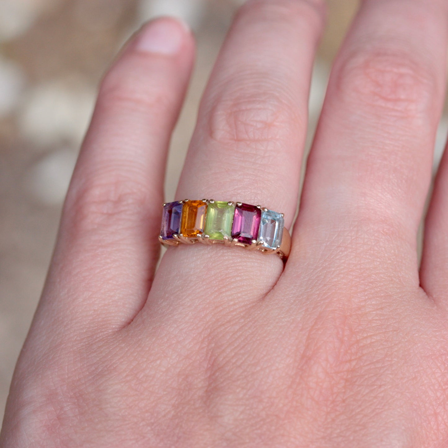 Vintage 9ct Gold Multi Gemstone Ring, 1993