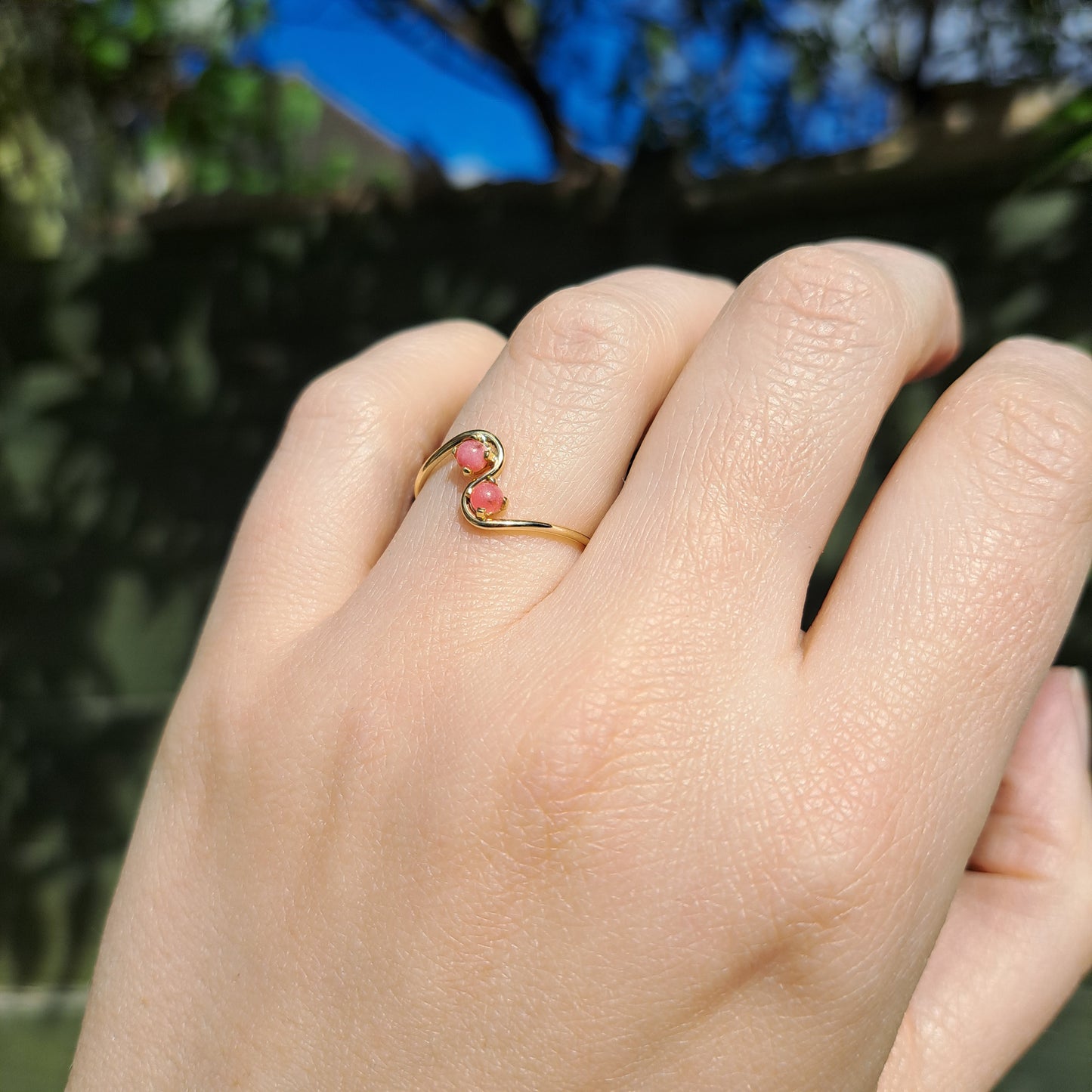 Vintage 9ct Gold and Pink Agate Dainty Ring, 1976
