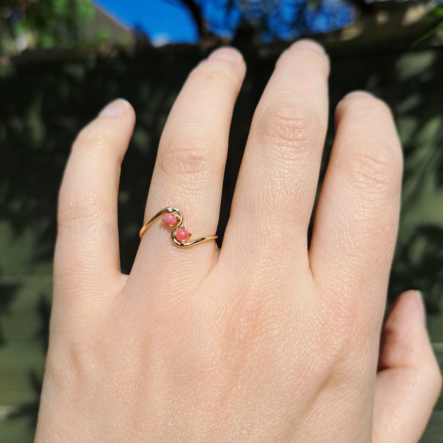 Vintage 9ct Gold and Pink Agate Dainty Ring, 1976