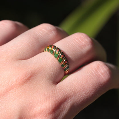 Antique German 14K Gold and Enamel Croissant Ring