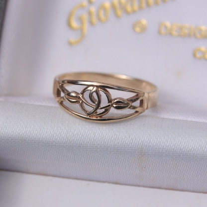 Vintage 9ct Gold Celtic Rose Band Ring