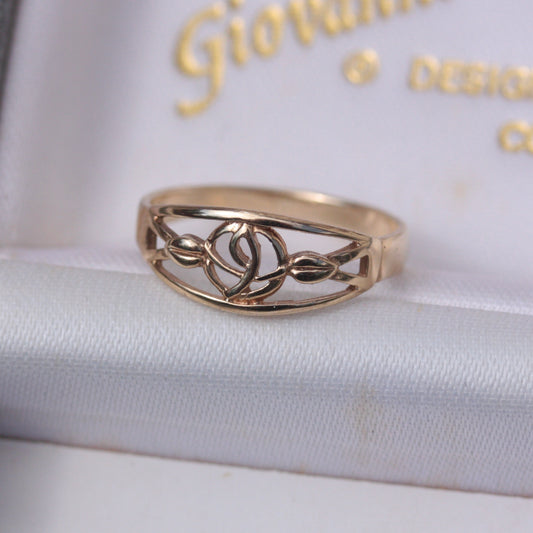 Vintage 9ct Gold Celtic Rose Band Ring