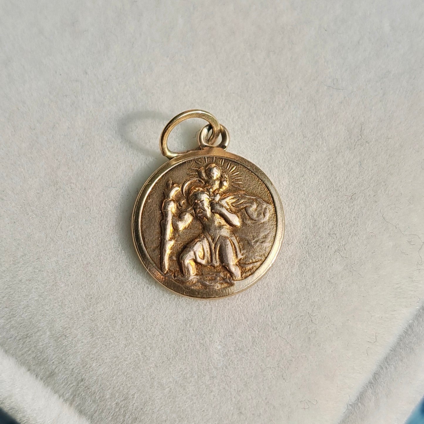 Vintage 9ct Gold St Christopher Round Pendant Charm, GJLD, 1965