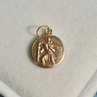 Vintage 9ct Gold St Christopher Round Pendant Charm, GJLD, 1965