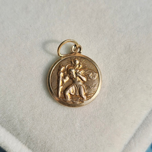 Vintage 9ct Gold St Christopher Round Pendant Charm, GJLD, 1965