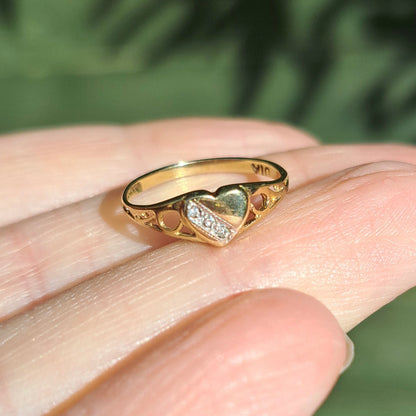 Vintage 9ct Gold Diamond Heart Signet Ring, 1992, G 1/2