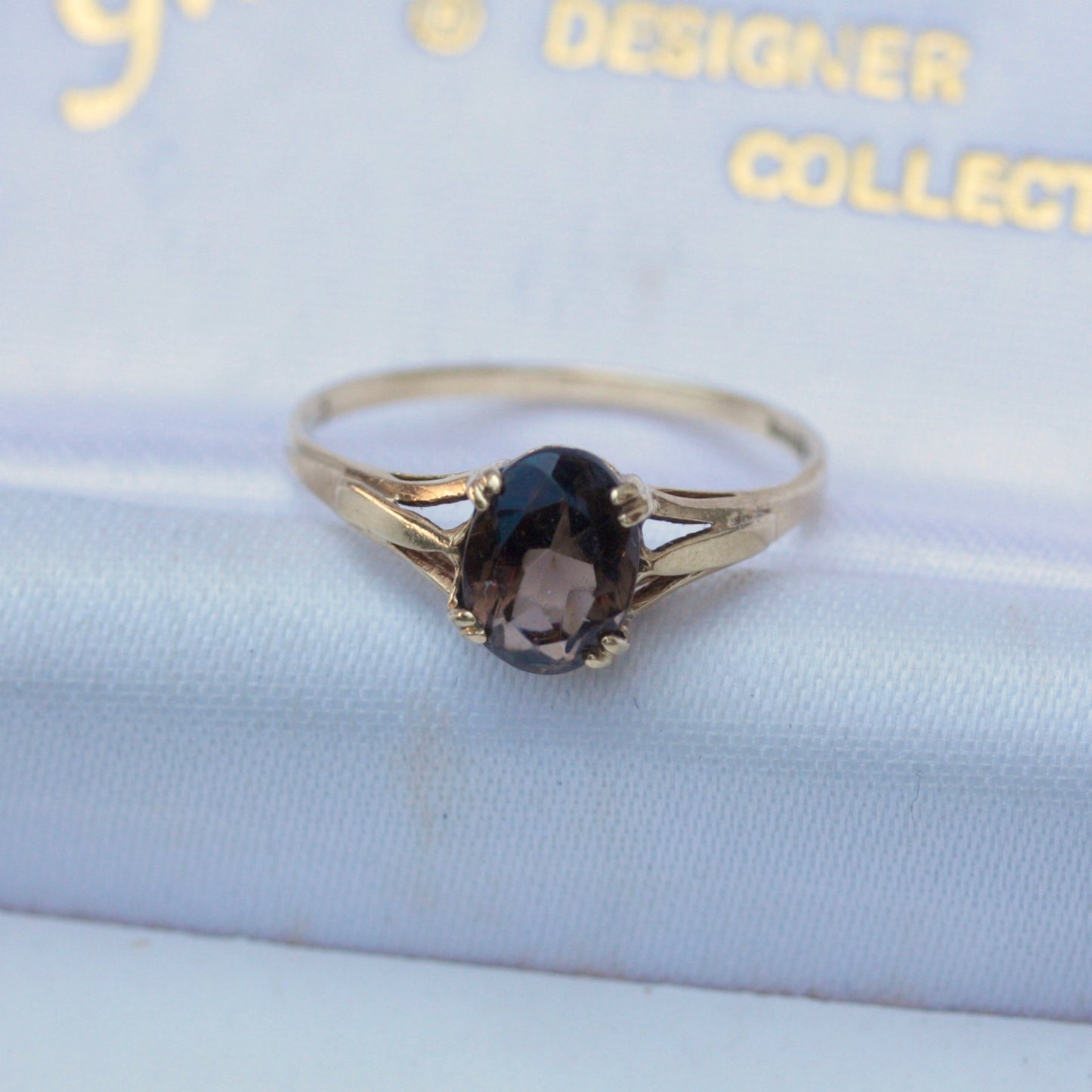 Vintage 9ct Gold Smoky Quartz Solitaire Ring, 1986