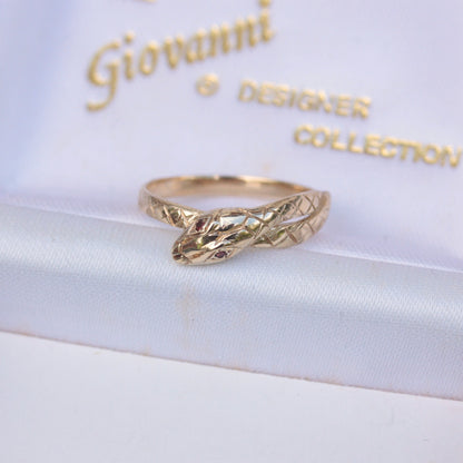 Vintage 9ct Gold and Garnet Snake Ring, 1987