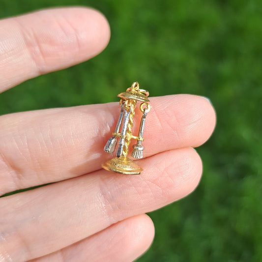 Vintage 9ct Two Colour Gold Fireplace Tool Set Charm, 1964