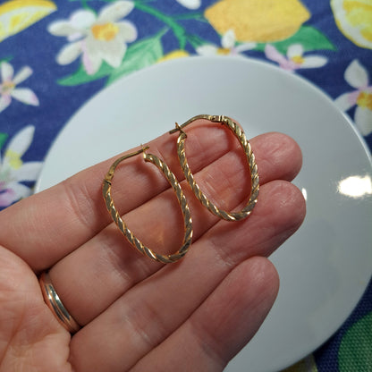 Pre-owned 9ct Gold Oval Twist Hoop Earrings, Medium