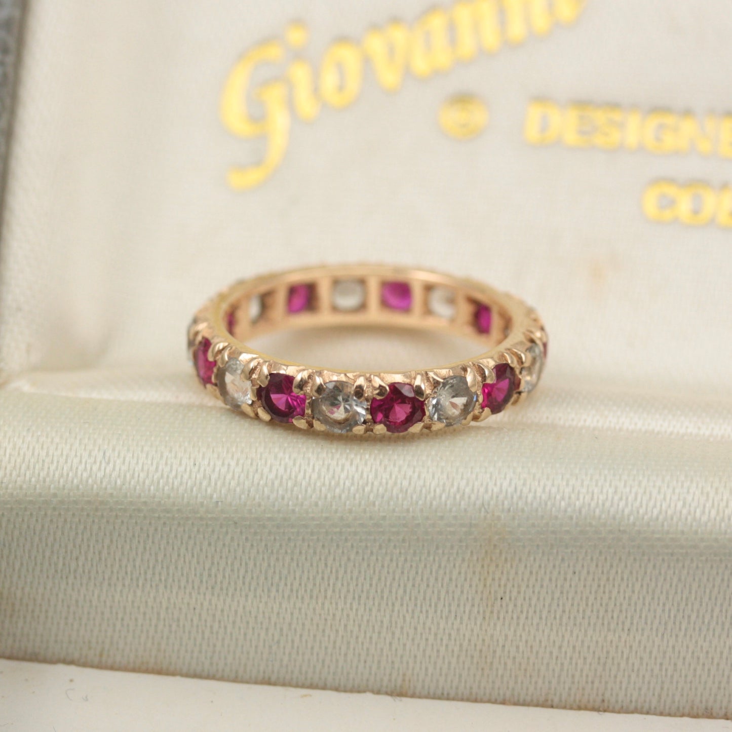 Vintage Red and White Created Spinel Eternity Ring, 1970s