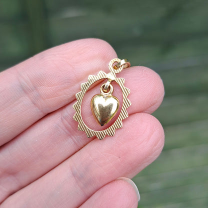 Vintage 9ct Gold Heart Dangle Pendant, 1978