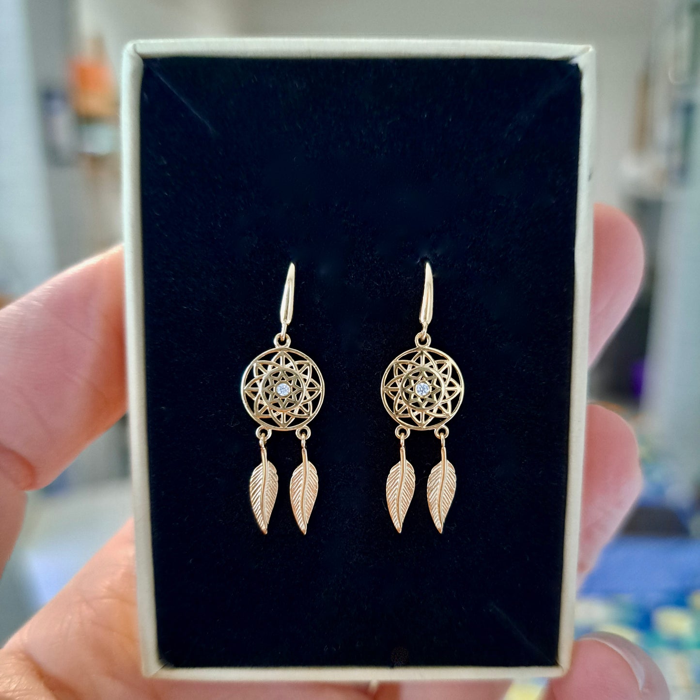 Pre-owned 9ct Gold and CZ Dream Catcher Dangle Earrings