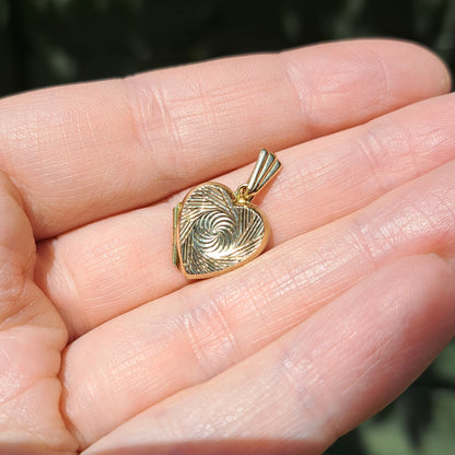 Vintage 9ct Gold Patterned Heart Locket Pendant, 1971
