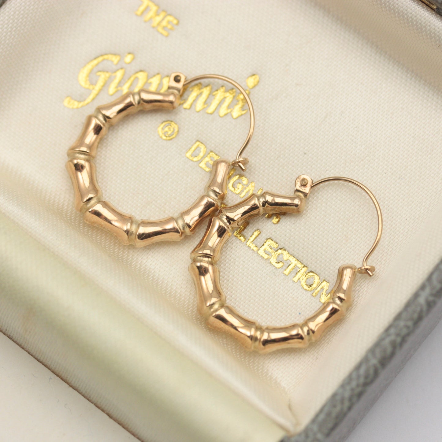 Pre-owned 9ct Yellow Gold Bamboo Hoop Earrings