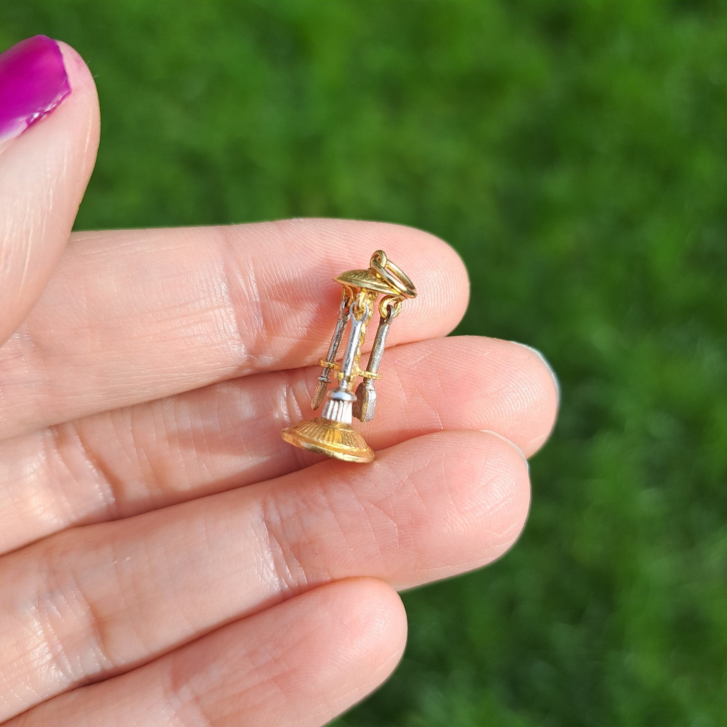 Vintage 9ct Two Colour Gold Fireplace Tool Set Charm, 1964