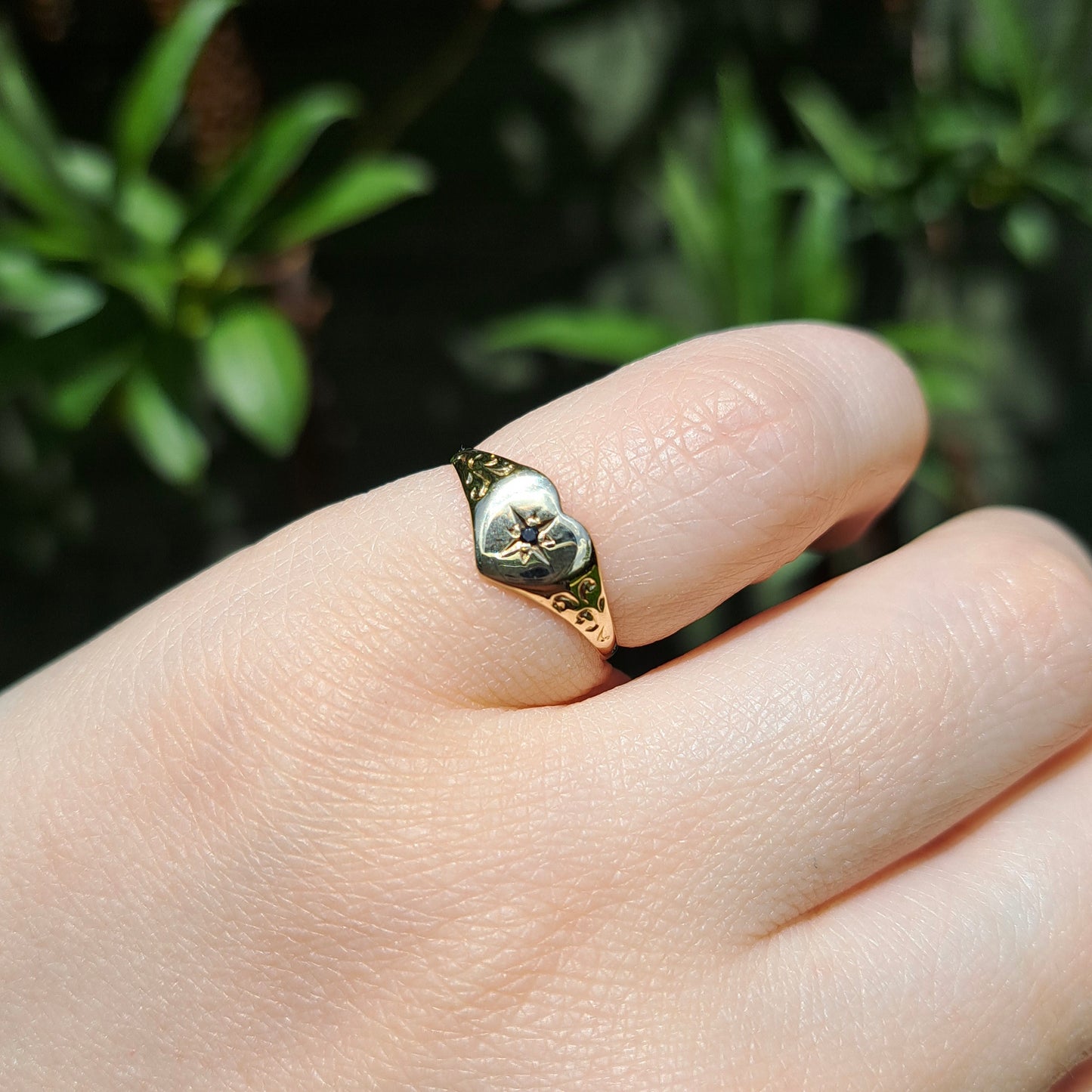 Vintage 9ct Gold Sapphire Heart Signet Ring, 1987