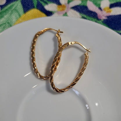 Pre-owned 9ct Gold Oval Twist Hoop Earrings, Medium