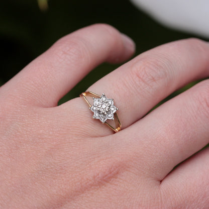Vintage 9ct Gold and Diamond Star Cluster Ring, 1981