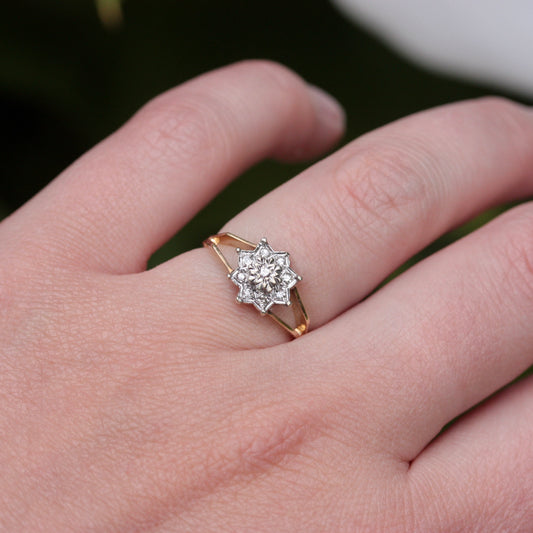 Vintage 9ct Gold and Diamond Star Cluster Ring, 1981