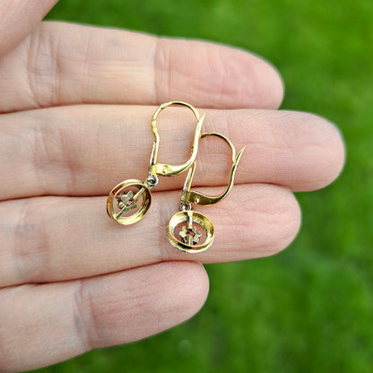 Vintage 9ct Gold and Quartz Deco Style Drop Earrings
