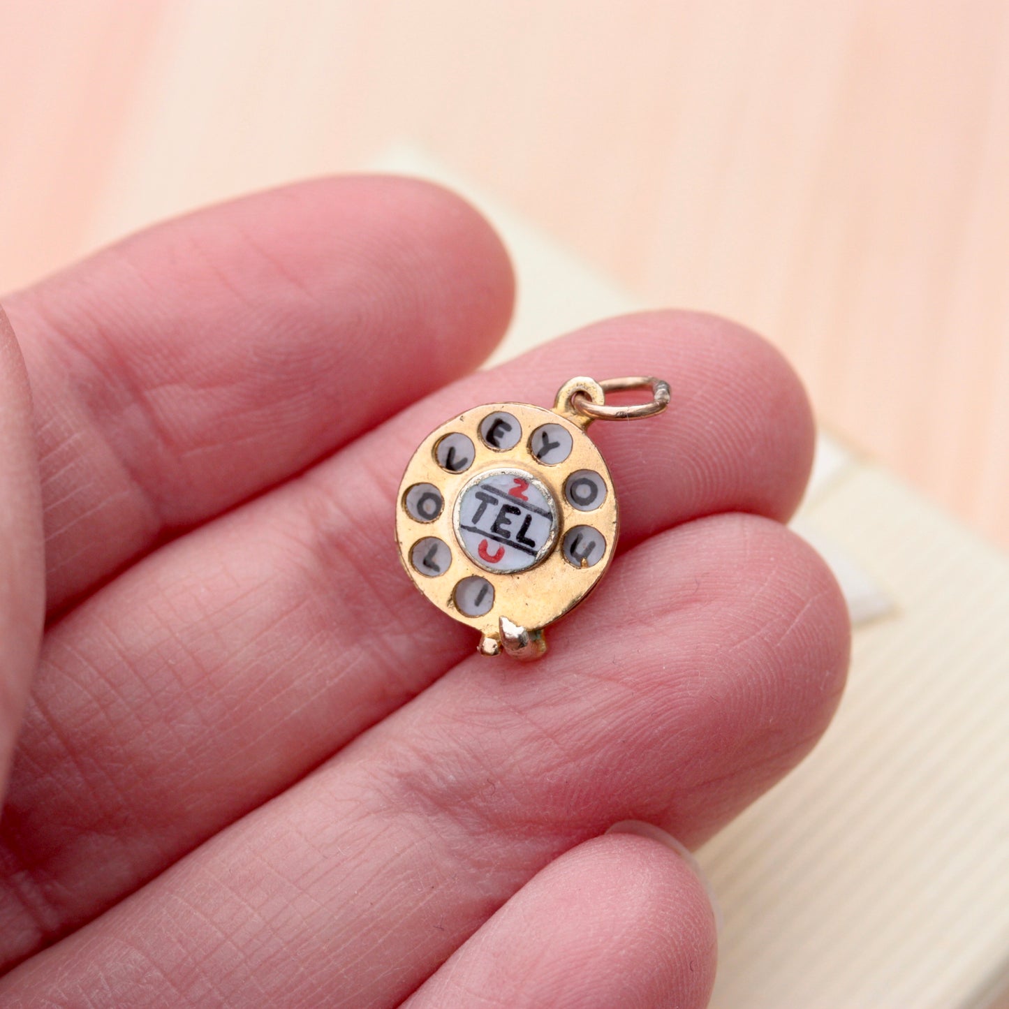 Vintage 9ct Gold and Enamel "I LOVE YOU" Rotary Dial Charm, 1963