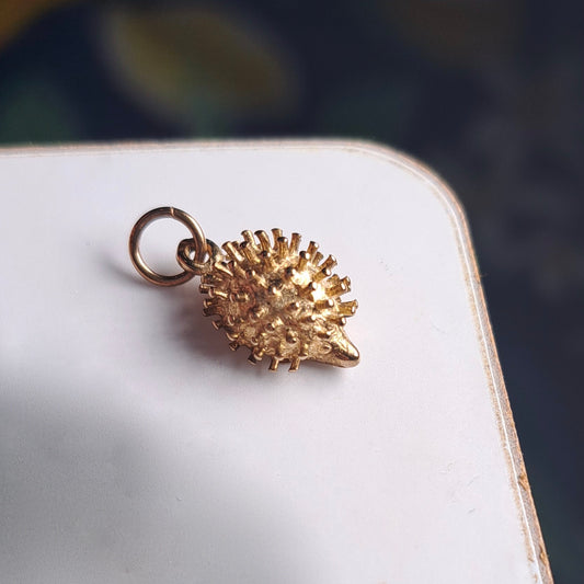 Tiny Vintage 9ct Gold Hedgehog Charm, 1970s