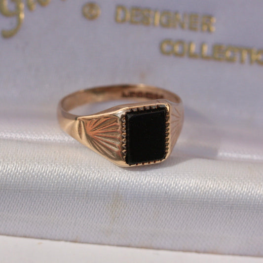 Vintage 9ct Gold and Onyx Signet Ring, 1985