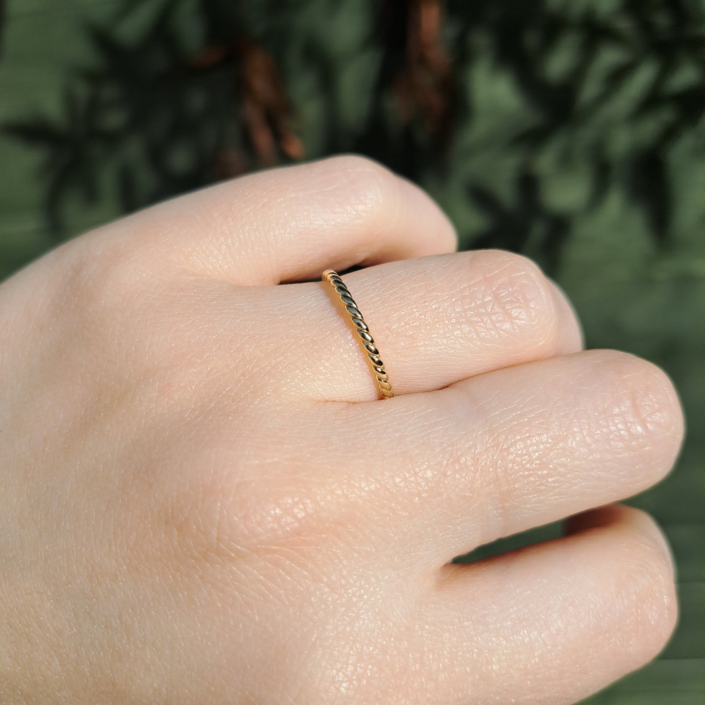 Vintage 9ct Yellow Gold Skinny Twist Band Ring, 1977