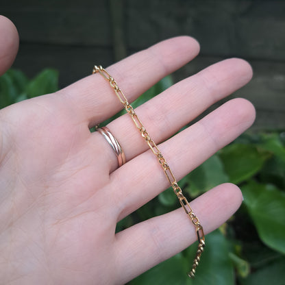 Pre-owned 9ct Yellow Gold Square Figaro Style Bracelet