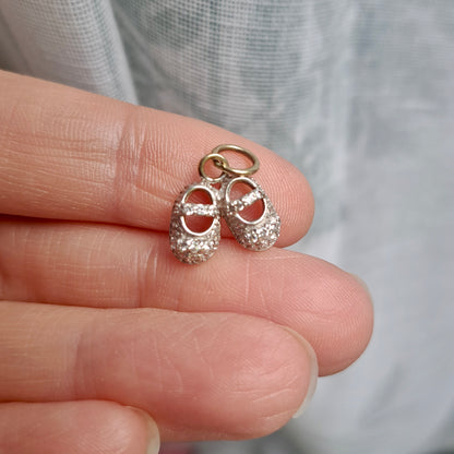 Crystal Encrusted Solid 9ct Two Tone Gold Baby Shoes Charm
