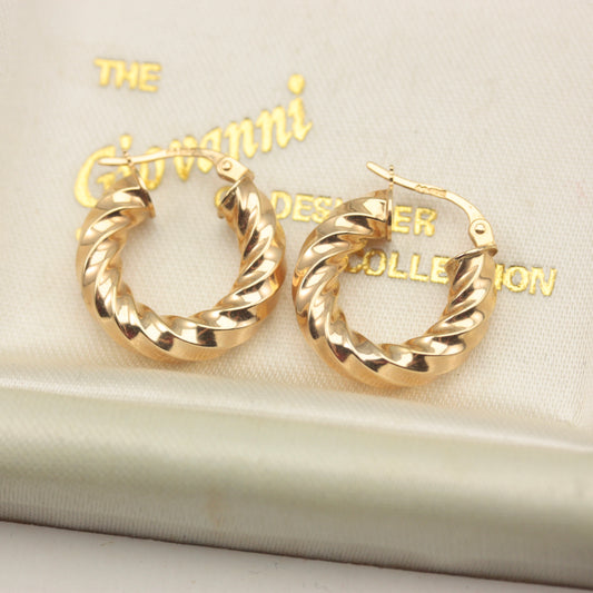 Pre-owned 9ct Yellow Gold Small Chunky Twist Hoop Earrings