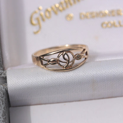 Vintage 9ct Gold Celtic Rose Band Ring