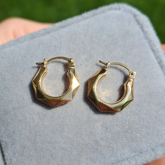 Pre-owned Small 9ct Gold Faceted Creole Hoop Earrings, Unoaerre