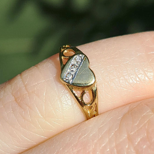 Vintage 9ct Gold Diamond Heart Signet Ring, 1992, G 1/2