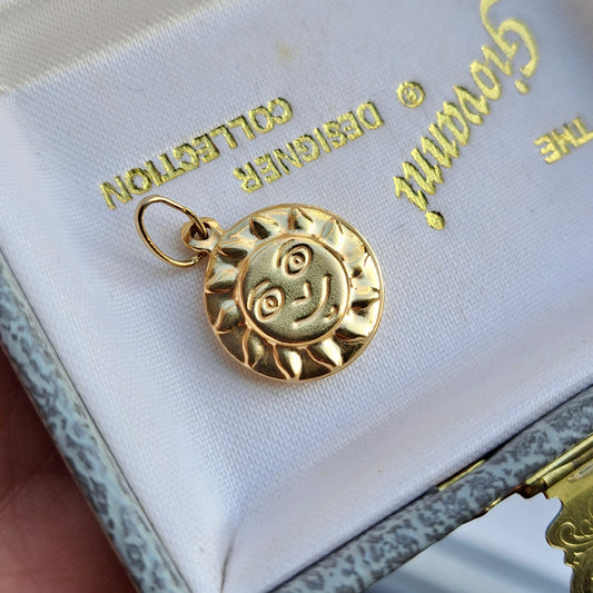 Vintage 9ct Gold Happy Sun Pendant, 1995