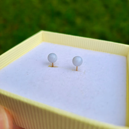 Vintage 9ct Gold Pale Blue Agate Ball Stud Earrings