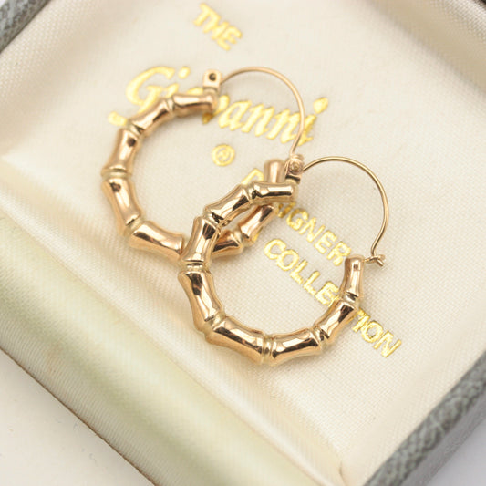 Pre-owned 9ct Yellow Gold Bamboo Hoop Earrings