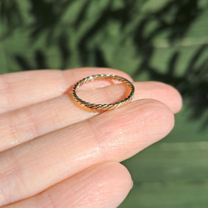 Vintage 9ct Tri Colour Gold Skinny Twist Band Ring, 1977