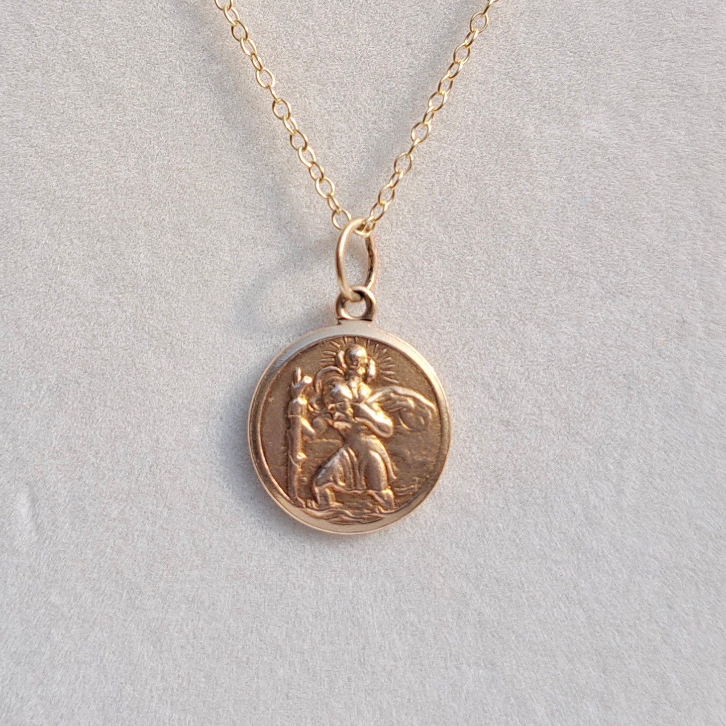 Vintage 9ct Gold St Christopher Round Pendant Charm, GJLD, 1965