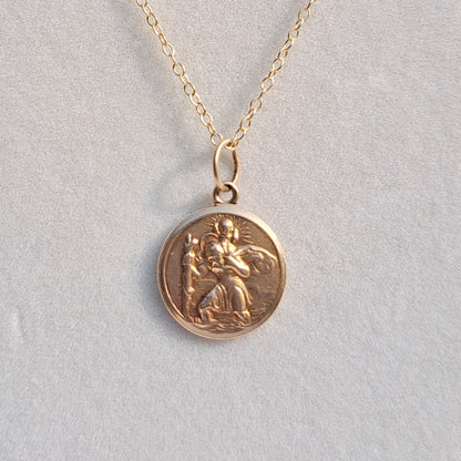 Vintage 9ct Gold St Christopher Round Pendant Charm, GJLD, 1965