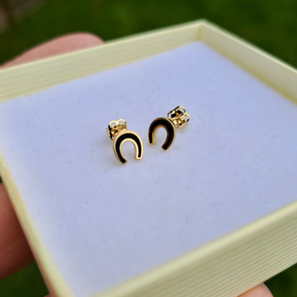 Pre-owned 9ct Gold and Black Enamel Horseshoe Stud Earrings