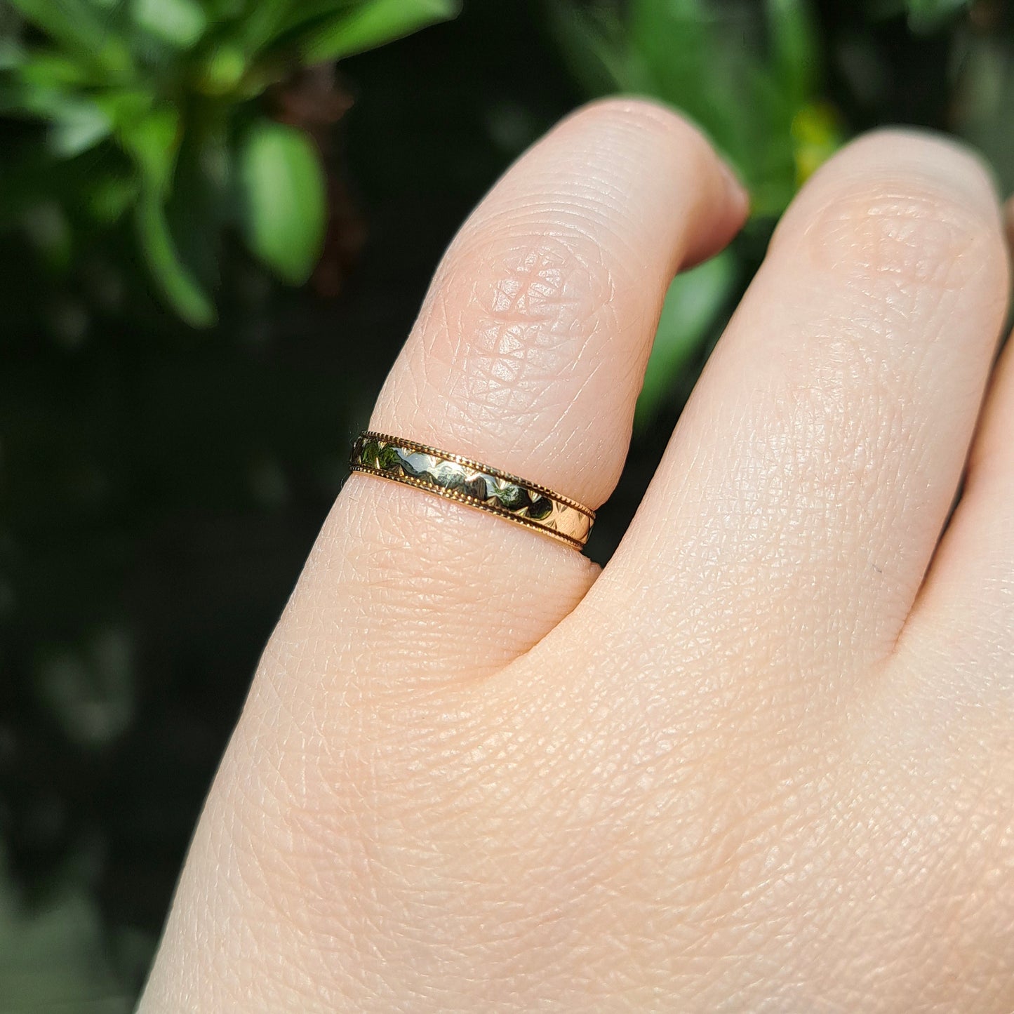 Vintage 9ct Gold Skinny Patterned Band Ring, 1989