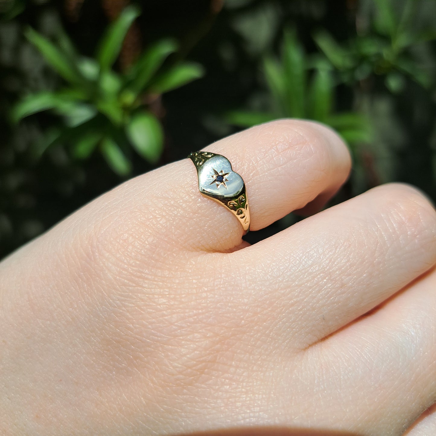 Vintage 9ct Gold Sapphire Heart Signet Ring, 1987