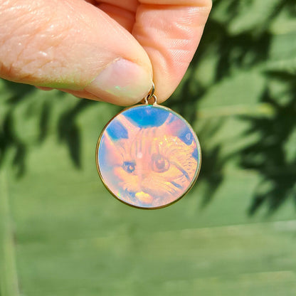 Vintage Glass Cat Hologram Pendant, Early 90s