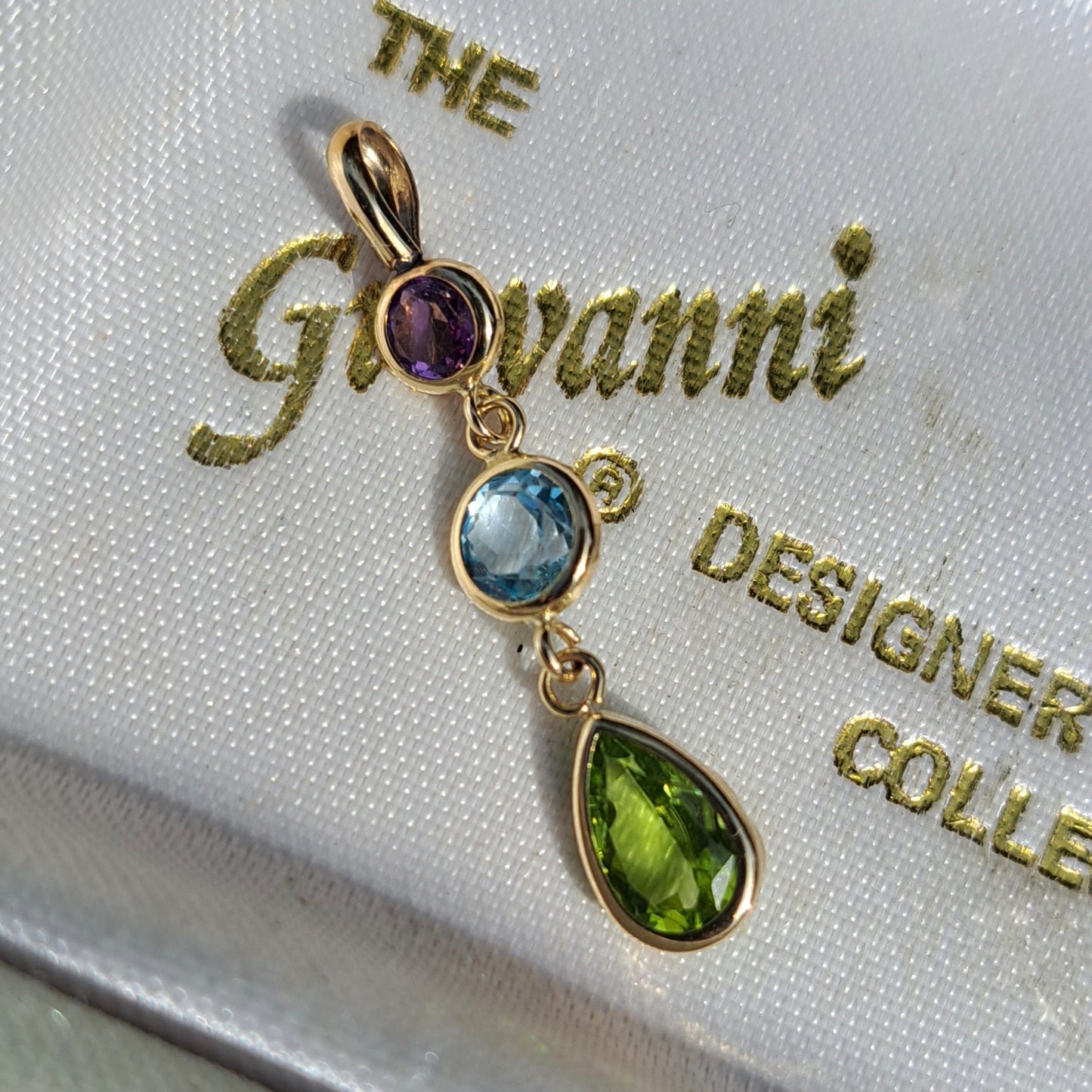 Pre-owned 14ct Gold Multi Gemstone Dangle Pendant