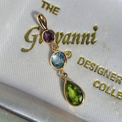 Pre-owned 14ct Gold Multi Gemstone Dangle Pendant
