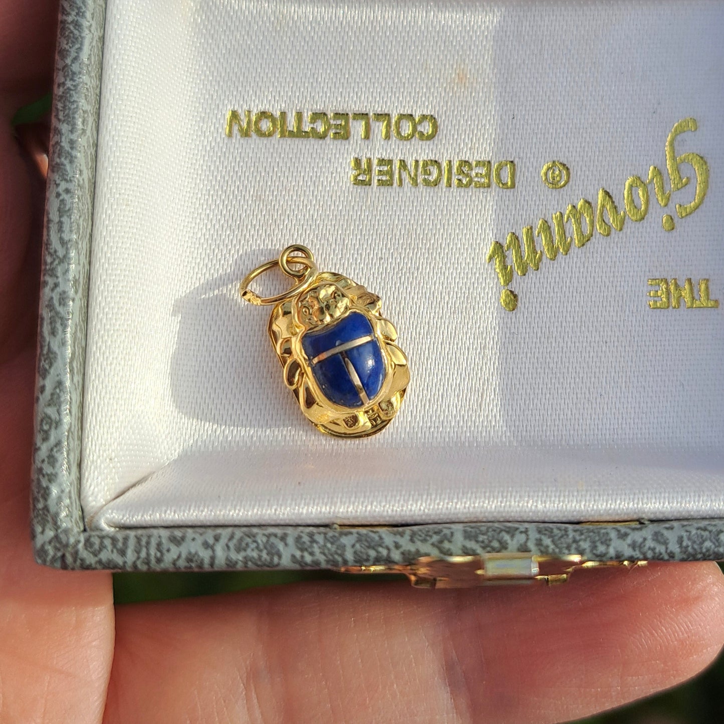 Vintage Egyptian 18ct Gold and Lapis Lazuli Scarab Beetle Charm