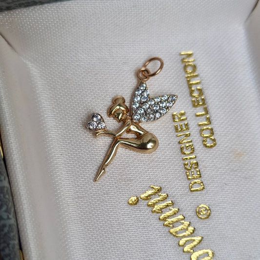 Pre-owned 9ct Gold Cubic Zirconia Fairy Pendant